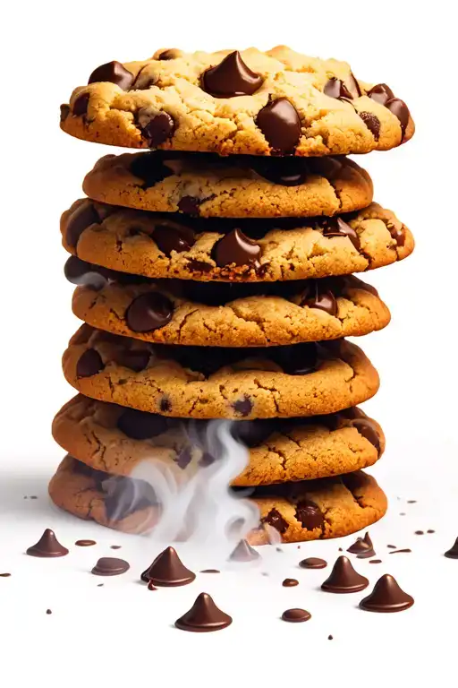 A Realistic Tattoo Of A Stack Of Freshly Baked Chocolate Chip Cookies With Steam Rising From Them