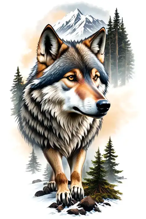 Wolf And Woods And Mountains