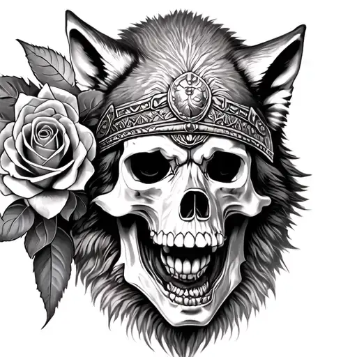 Chief Skull Wolves Roses Growing