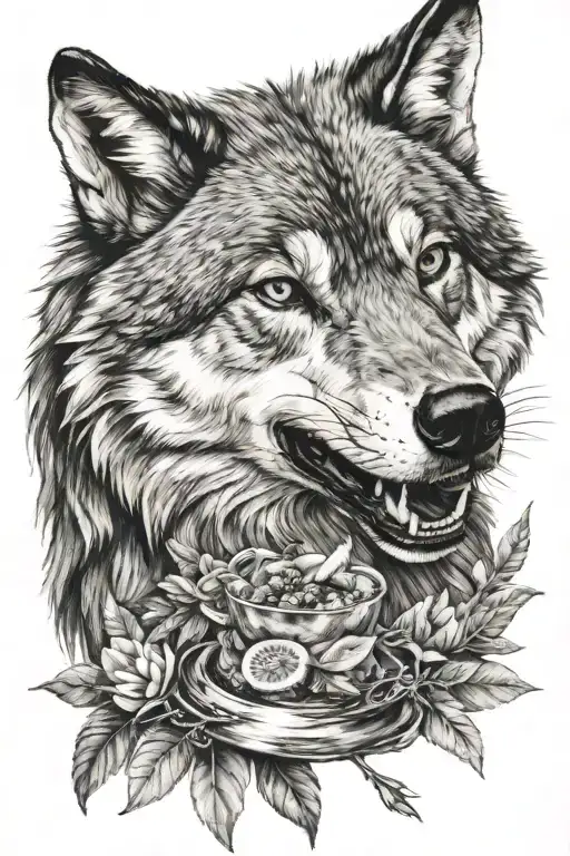 A Wolf Eating A Throstle Bird