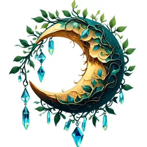 Crescent Moon With Vines Wrapped And Crystals Hanging