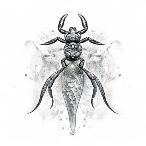 A Mermaid With A Big Scorpion In The Background