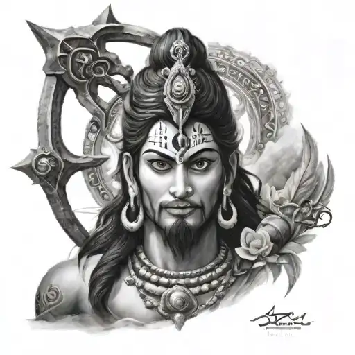 Create A Realistic Portrait Of Mahadev With The Trishul And Damru As Prominent Elements