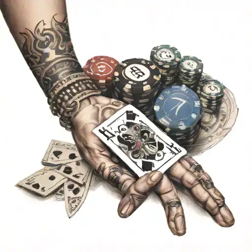 Tattoo On Hand With Gambling Elements