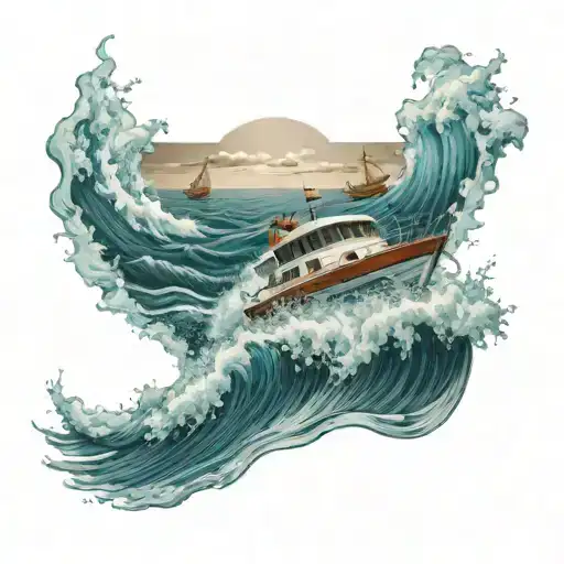 Boat Wake On The Ocean