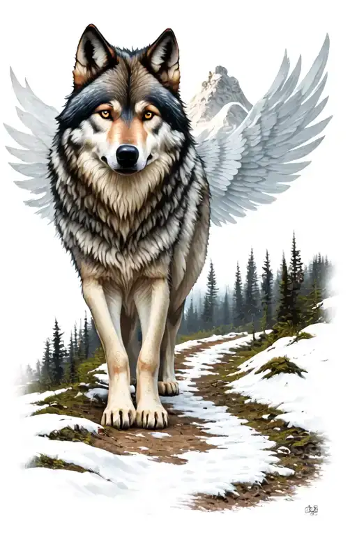 Wolf Protecting A Road Path Leading To Heaven Gates