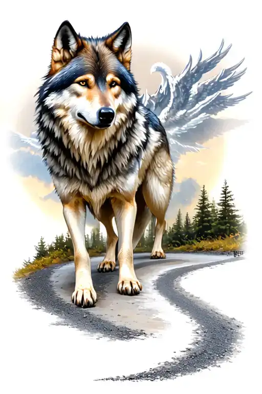 Wolf Protecting A Road Path Leading To Heaven Gates