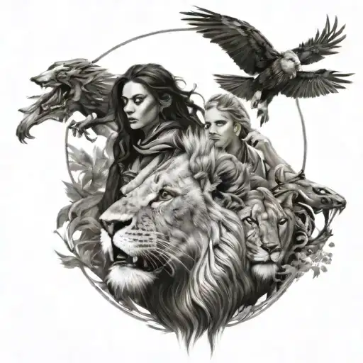 Lion With Huntress