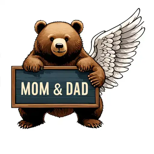 Bear Hold A Sign That Says Mom And Dad With Angel Wings