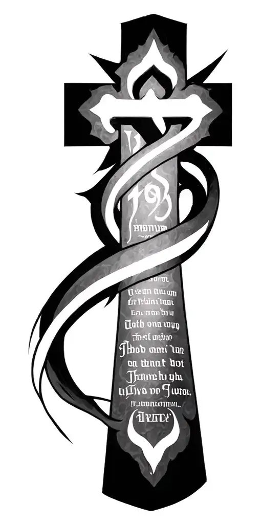 Cross With Hebrew Scripture Incorporated Full Sleeve Tattoo With Lots Of Filler