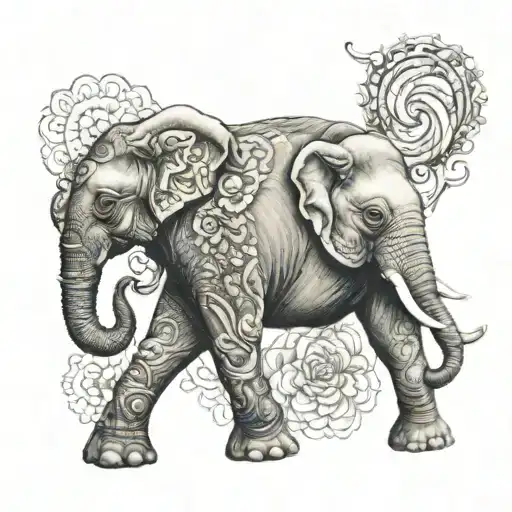 Elephant Tattoo Woman Theme On Thigh