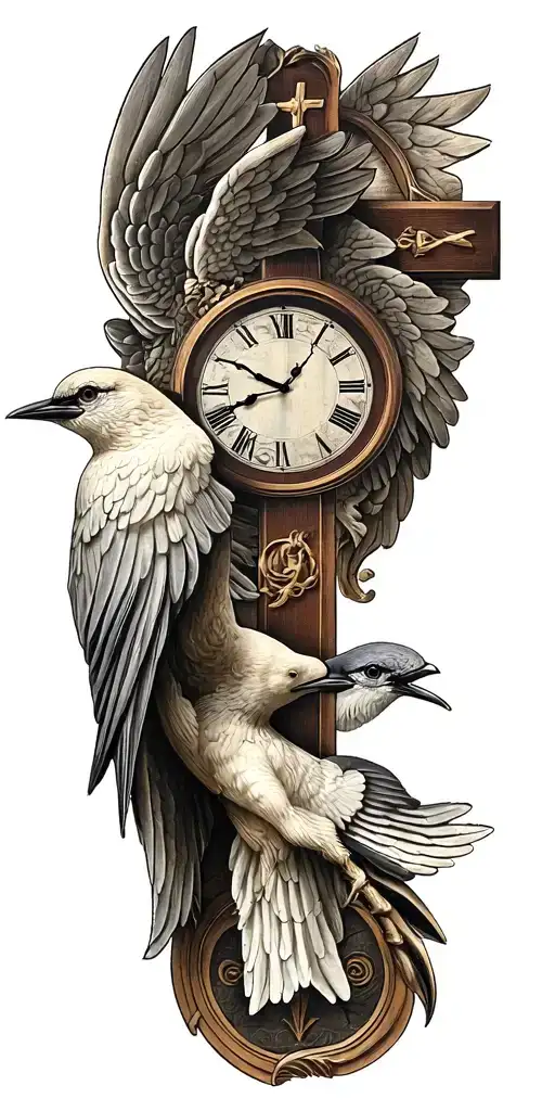 Jesus Christ Cross Swallow Bird Clock Face Made