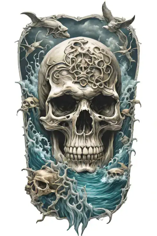 Skull Rising From Ocean Scene