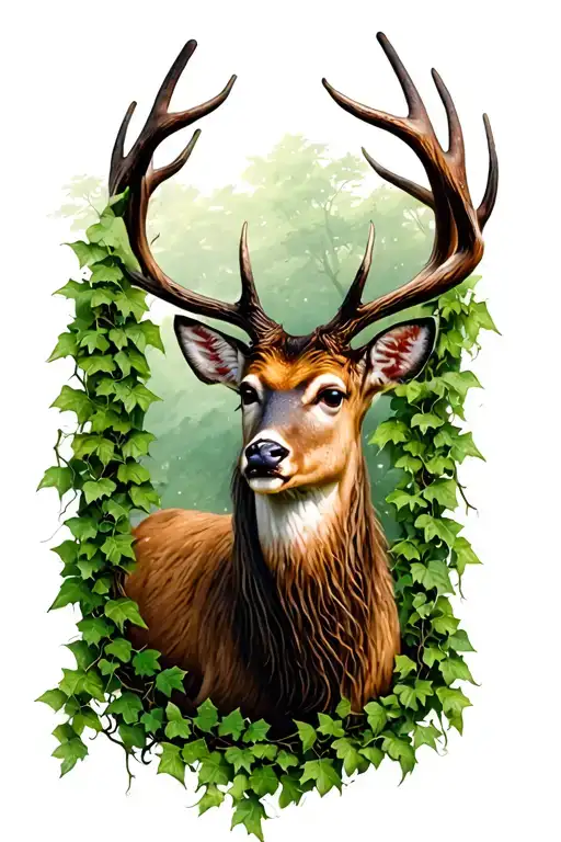 Decayed Deer Surrounded By Ivy Vines Growing