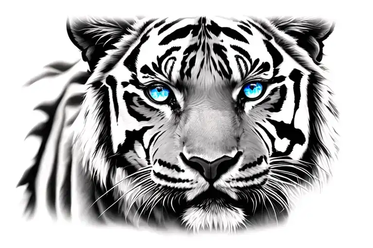 Black And White Tiger With Blue Eyes Like Fire Watching Aggressively