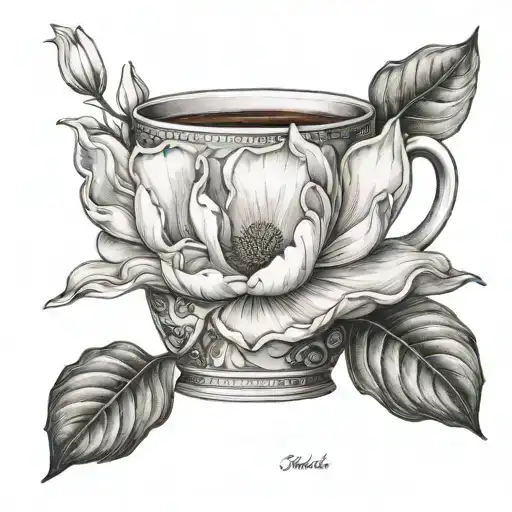 Single Coffee Cup With A Magnolia Flower Blooming