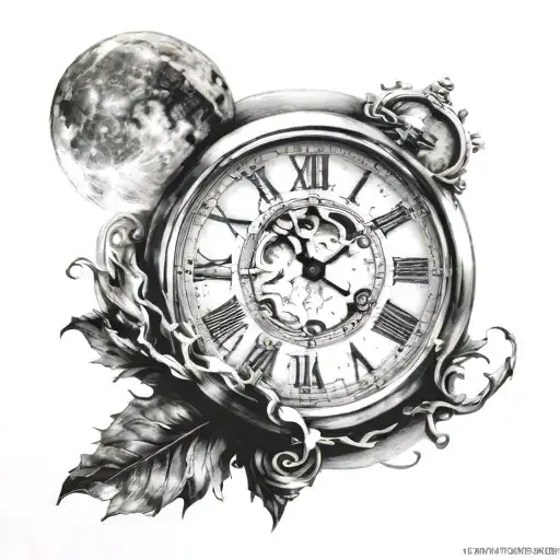Clock With Moon Surrounded