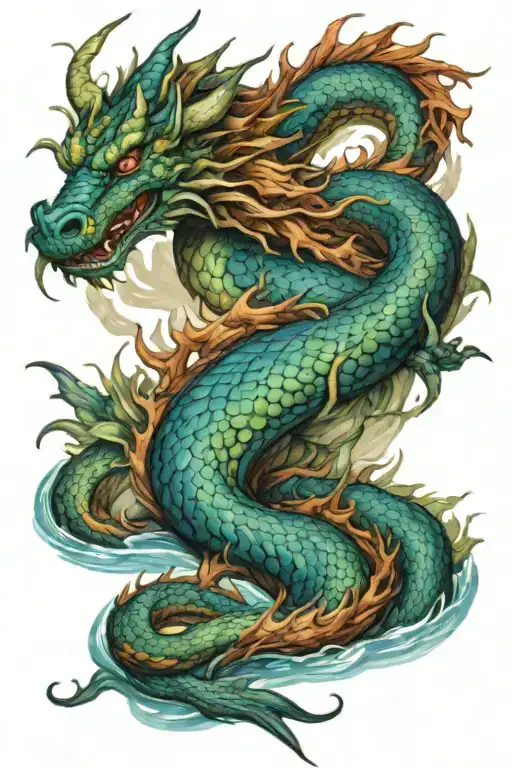 A Tattoo Of A Calm Colourful River In The Shape Of A Dragon