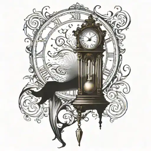 Grandfather Clock At Midnight With A Moon Behind Shining