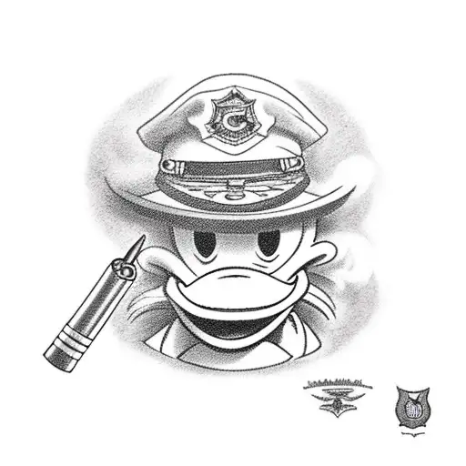 Donald Duck Wearing A Coast Guard Cover Smoking A Cigar With Bloodshot Eyes