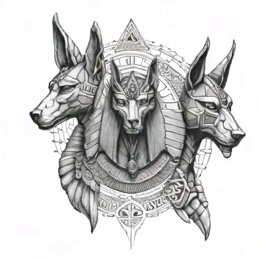 Anubis And Osiris For Pectoral With The Scarab Below And The Pyramids Above