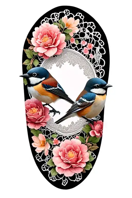 Cute Small Birds With Floral Lace In Background