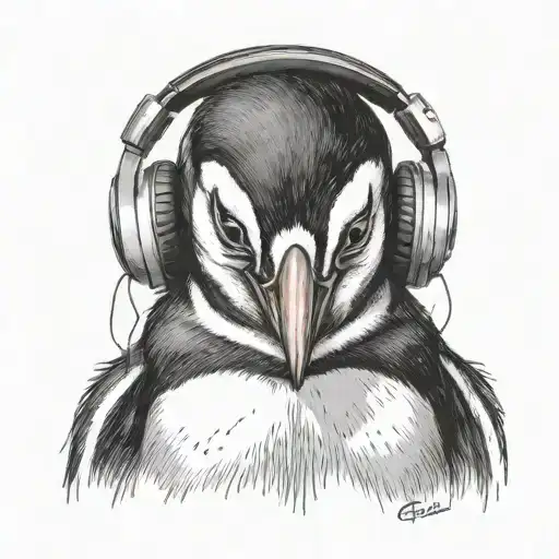 A Realistic Portrait Of A Penguin Wearing Headphones Listening To Edm Music