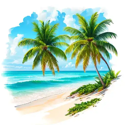 Beach Scene With Palm