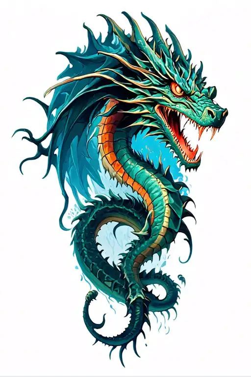 Sea Monsters Fight Dragon Whit Tentacles