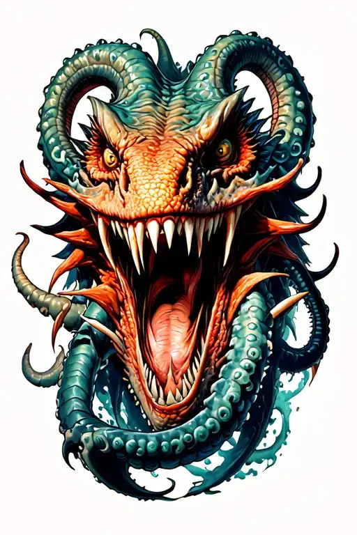 Sea Monsters Whit Tentacles Teeth Claws