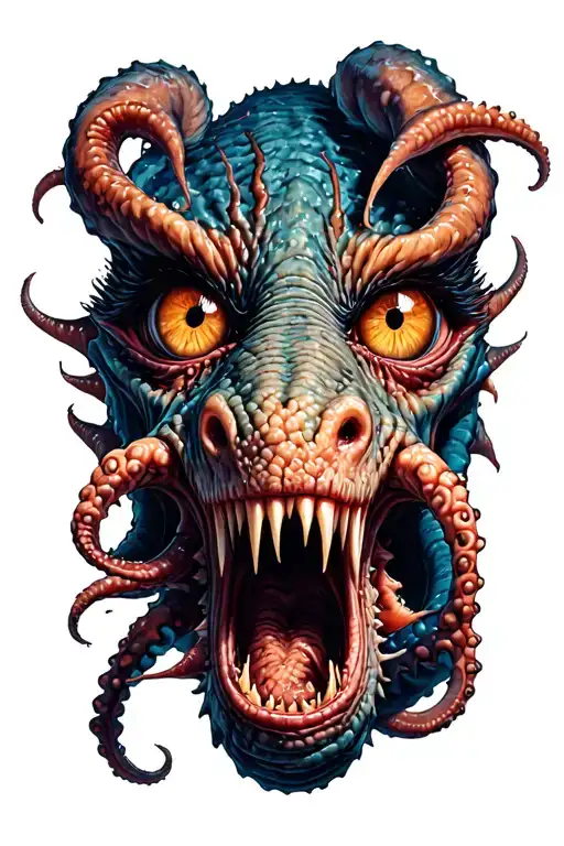 Sea Monsters Eyes Peeking With Tentacles