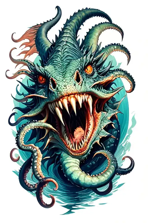 Sea Monsters Fight With Tentacles Teeth Claws