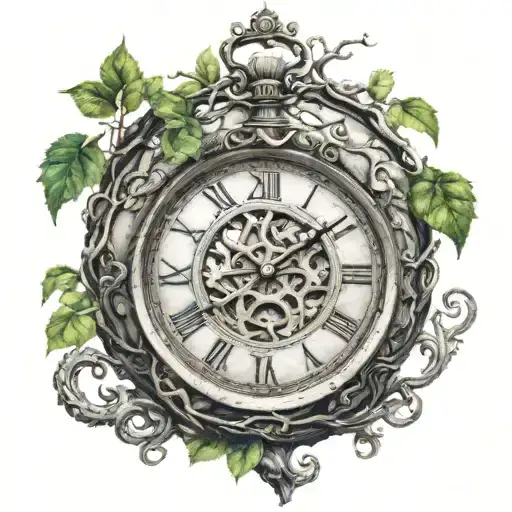 Yggdrasil With An Old Clock With Half The Face Missing Showing The Inside Workings Of The Clock