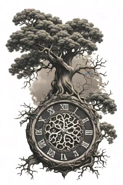 Yggdrasil With A Watch Face Behind It