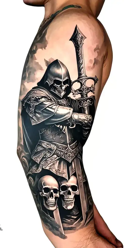 Knight With A Sword And Skulls Theme Sleeve