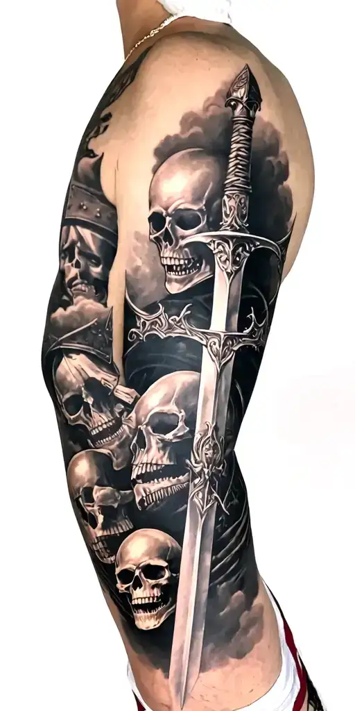 Knight With A Sword And Skulls Theme Arm Sleeve