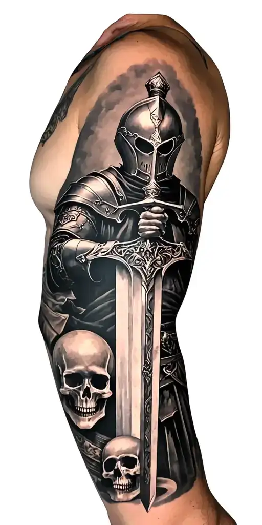 Knight With A Sword And Skulls Theme Arm Sleeve