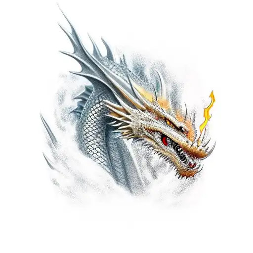 Realistic Dragon Spitting Fire Laying On Gold