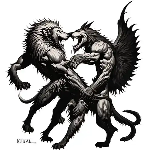 Fenrir And Odin Fighting Each Other
