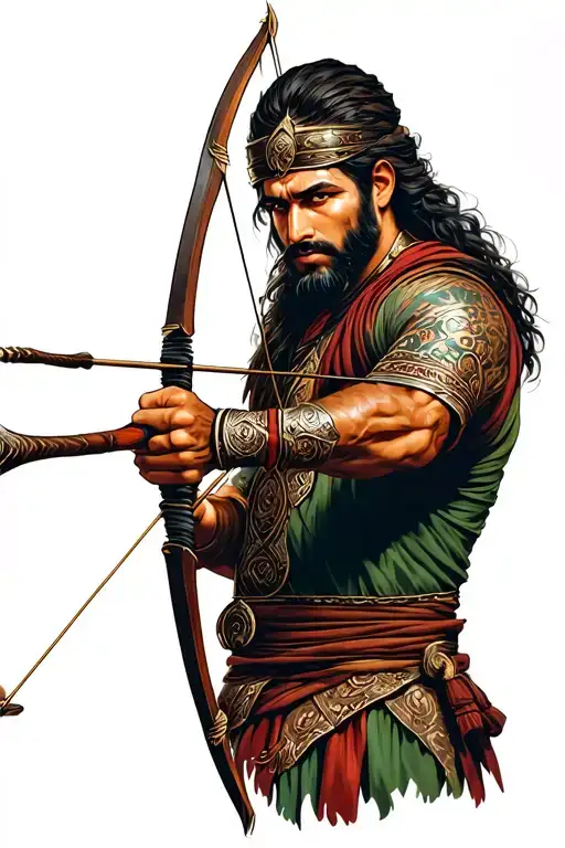 Arash The Archer With Details And Persian Warrior Clothes Shooting Arrow