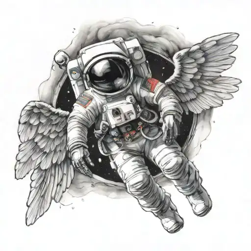 Astronaut With Wings Above A Black Hole In The Space