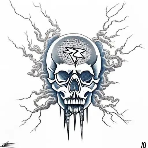 Skull And Lightning With Thunderstorm