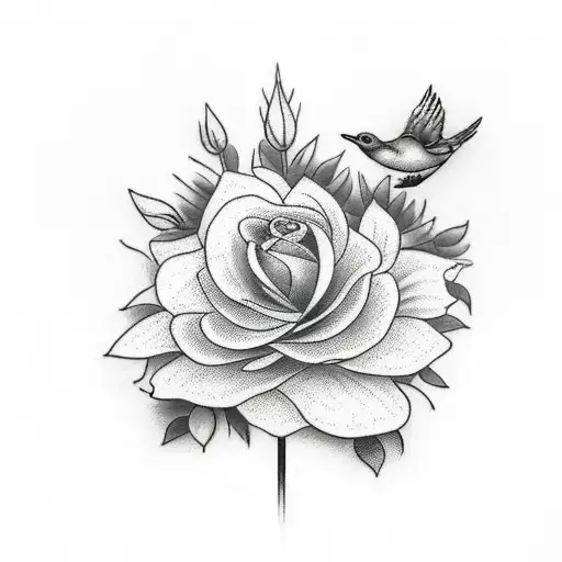 10 Flowers On A Stick And 1 Bird Flying