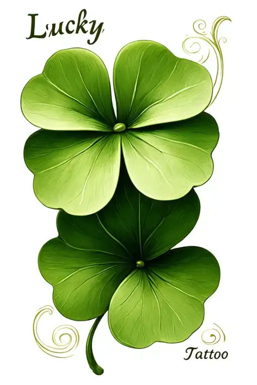 Four Leaf Clover Delicate Realistic Light Green With The Inscription Lucky