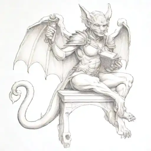 Female Gargoyle Warrior With A Book