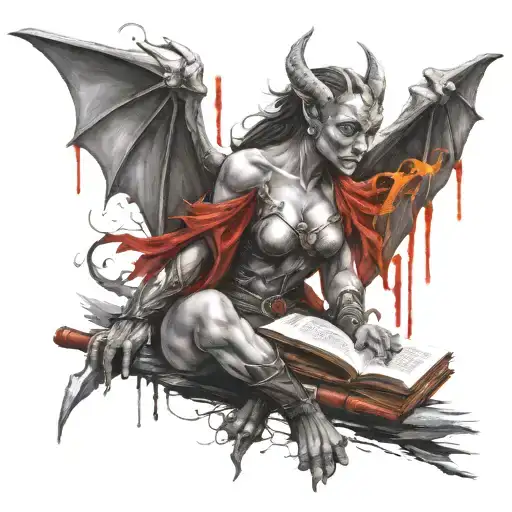 Female Gargoyle Warrior With A Book
