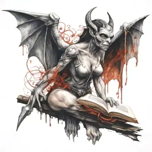 Female Gargoyle Warrior With A Book