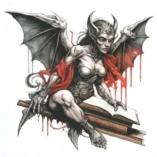 Female Gargoyle Warrior With A Book