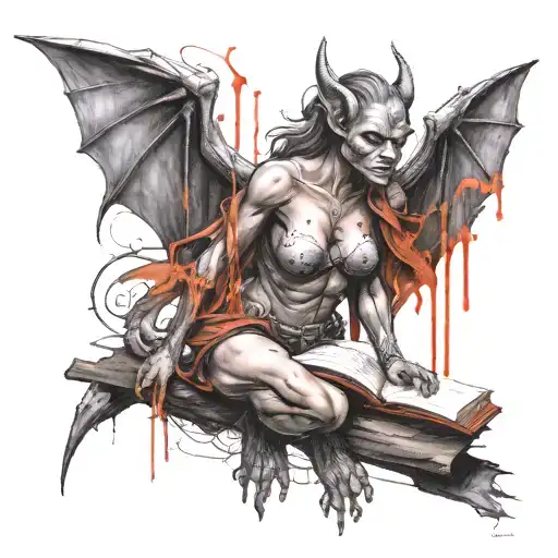 Female Gargoyle Warrior With A Book