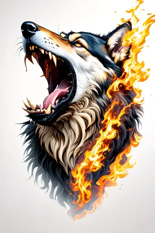 Wolf Spitting Fire In Open Mouth